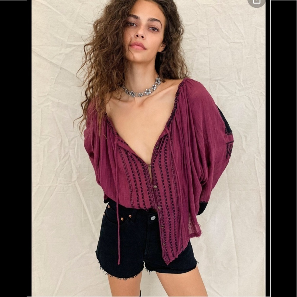 NWT Free People Western Stars Embroidered Blouse S